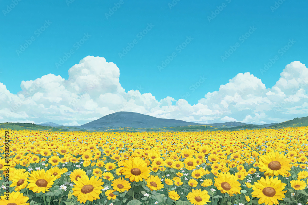 Fototapeta premium golden sunflower field stretching to horizon