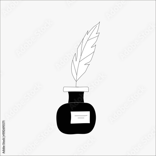 Foto Ink bottle with feather pen in flat vector illustration symbolizing traditional writing, creativity, and literature, isolated on white background