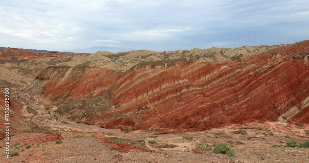 Zhangye Qicai Danxia landform.It is the most typical Danxia landform developed in the arid areas of northern China. It is the only highly complex area of Danxia landform and colorful hilly landscape Zhangye Qicai Danxia landform.It is the most typical Danxia landform developed in the arid areas of northern China. It is the only highly complex area of Danxia landform and colorful hilly landscape