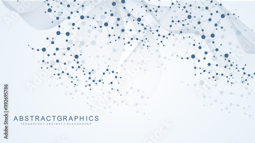 Modern abstract molecules structure for science or medical background. DNA helix or atom visualization. Molecular wave flow abstract background. Vector illustration