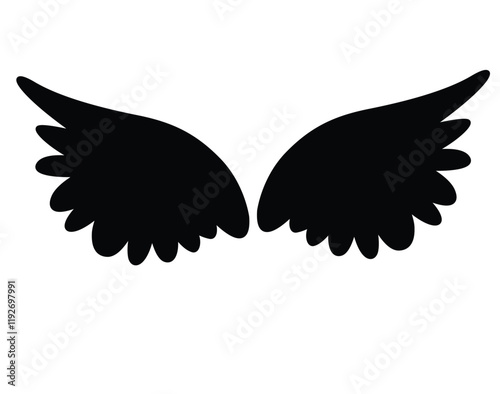 Cute cartoon hand drawn vector angel wings icon silhouette.