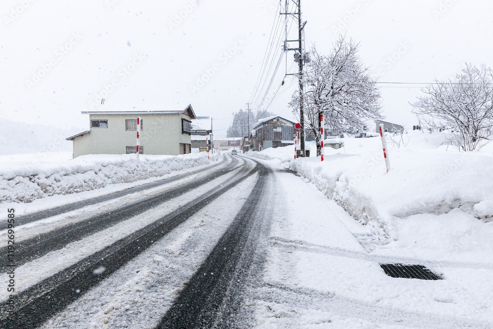 Fototapeta premium 田舎の道路の雪景色