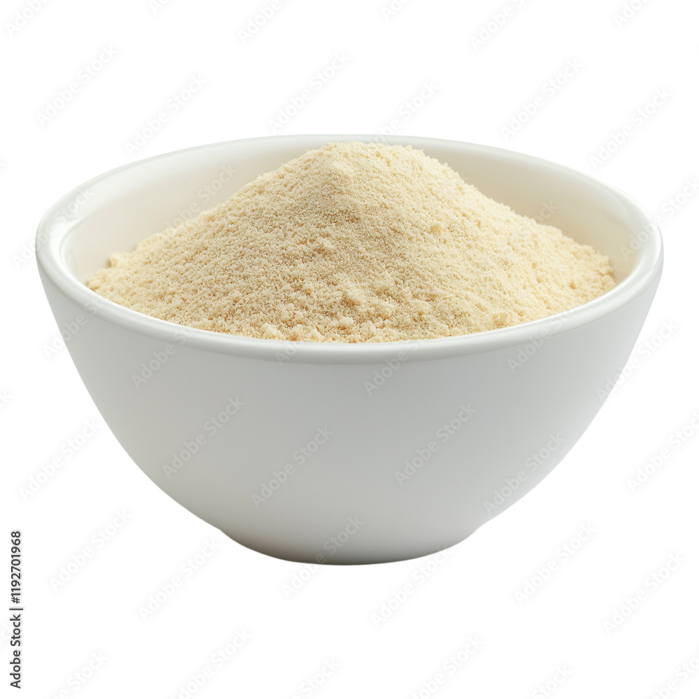 Garlic powder in a white bowl isolated on a white background