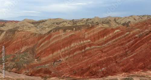 Zhangye Qicai Danxia landform.It is the most typical Danxia landform developed in the arid areas of northern China. It is the only highly complex area of Danxia landform and colorful hilly landscape  photo