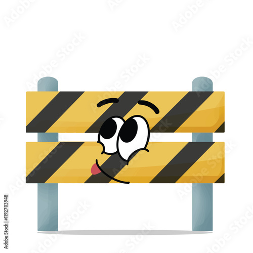 happy roadblock mascot vector illustrations. fun and playful concept. job, tools, building, workers, safety, city, construction equipment, renovation and restoration themes