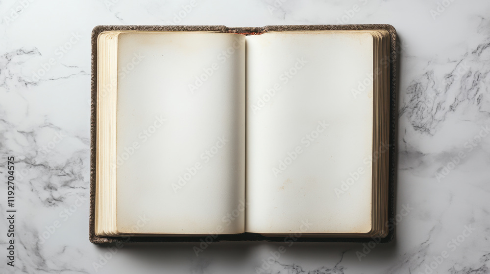 open empty modern book on marble surface, inviting creativity and inspiration. Perfect for writing or sketching ideas open empty modern book on marble surface, inviting creativity and inspiration. Perfect for writing or sketching ideas