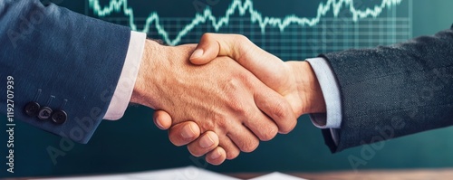Venture Capital Funding Announcement News. Handshake symbolizing partnership and business agreement with graph backdrop.