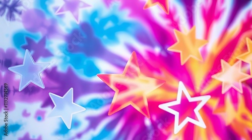 Bright star tie dye background with vibrant colors and close-up star shapes creating an energetic look