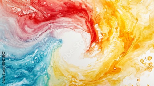 A vibrant abstract watercolor texture in red and yellow, like a macro shot of hot honey photo