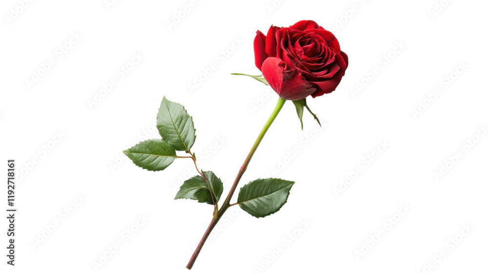 Naklejka premium Stunning Red Rose with Lush Green Leaves