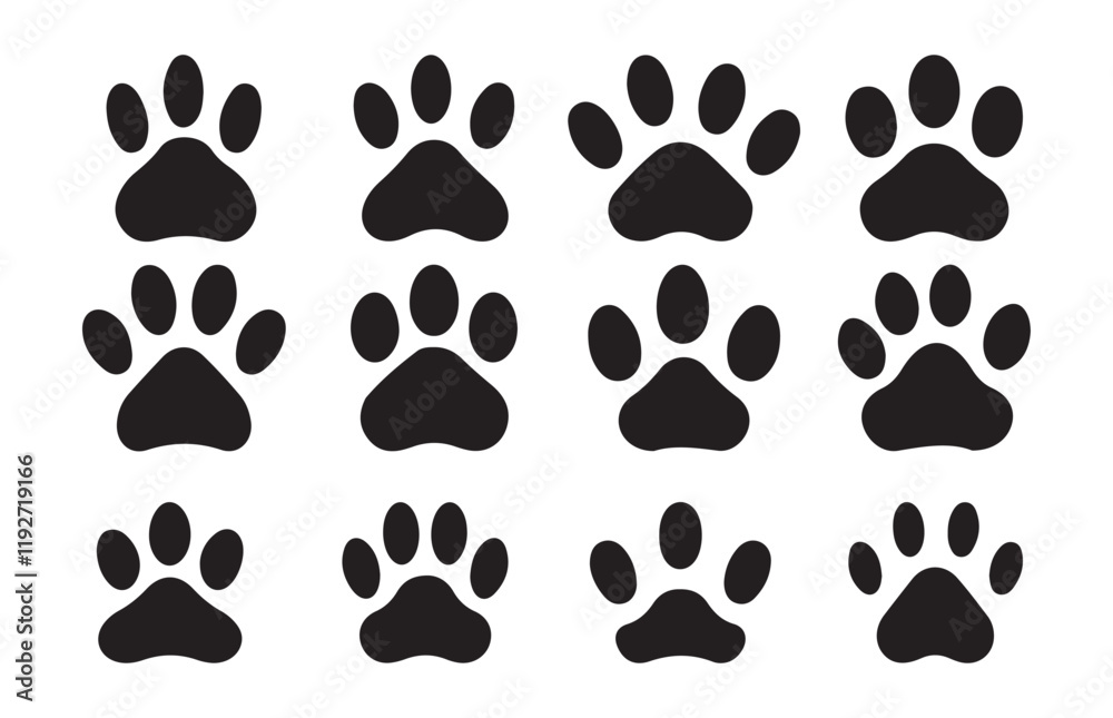 paw icon set vector. dog or cat paw. Paw icon vector illustration. paw icon set vector. dog or cat paw. Paw icon vector illustration.