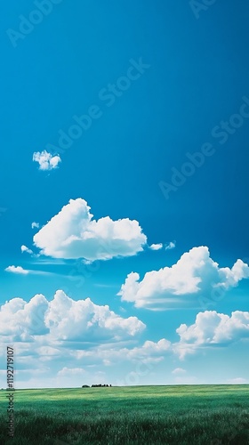 Serene Digital Painting: Vividly Colored Summer Sky Over Lush Green Field. AI Generated