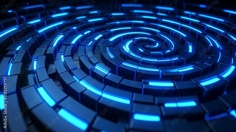 A dynamic 3D design with swirling blue tiles A dynamic 3D design with swirling blue tiles