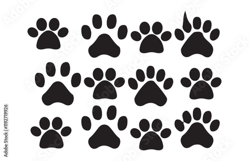 Paw icon vector illustration. Silhouette of cat and dog paw print. Paw print sign and symbol.