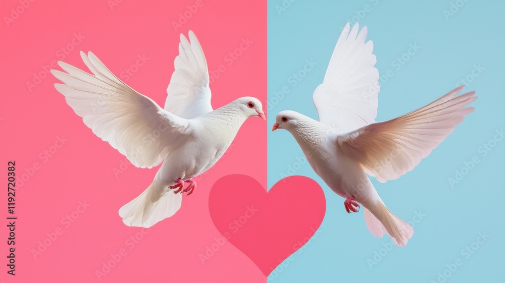 Valentine's Day Background. Doves in love, pink and blue background Valentine's Day Background. Doves in love, pink and blue background