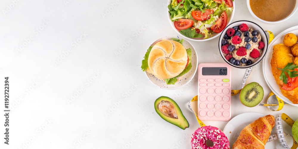 custom made wallpaper toronto digitalCalorie Calculator background with healthy and non-healthy foods