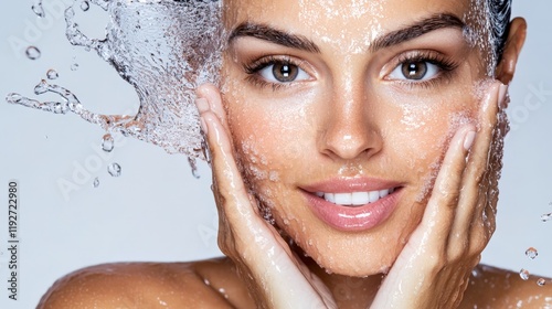 Natural Radiance and Water Splashing on a Beautiful Woman.