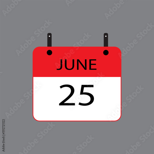 Calendar icon with date june 25 on grey background. Vector schedule symbol.