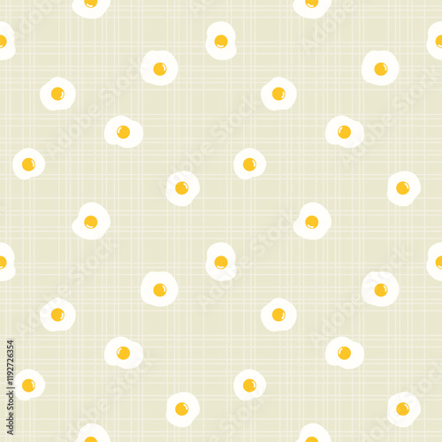 Vector - Abstract seamless pattern of fried egg on checkered background. Can be use for print, paper, wrapping, fabric.