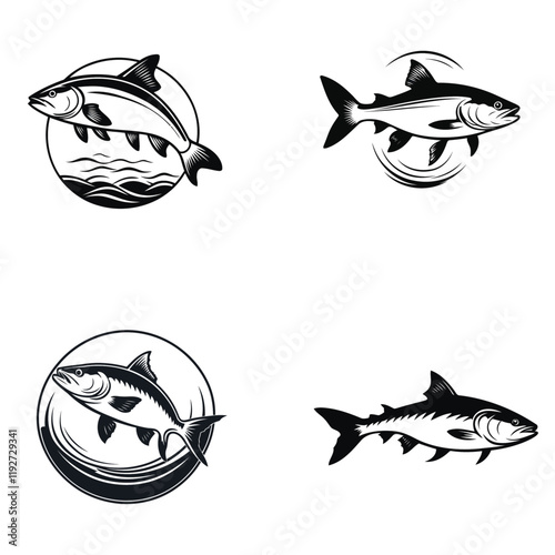 A Collection of Mackerel Fish Silhouette Vector Art Illustrations