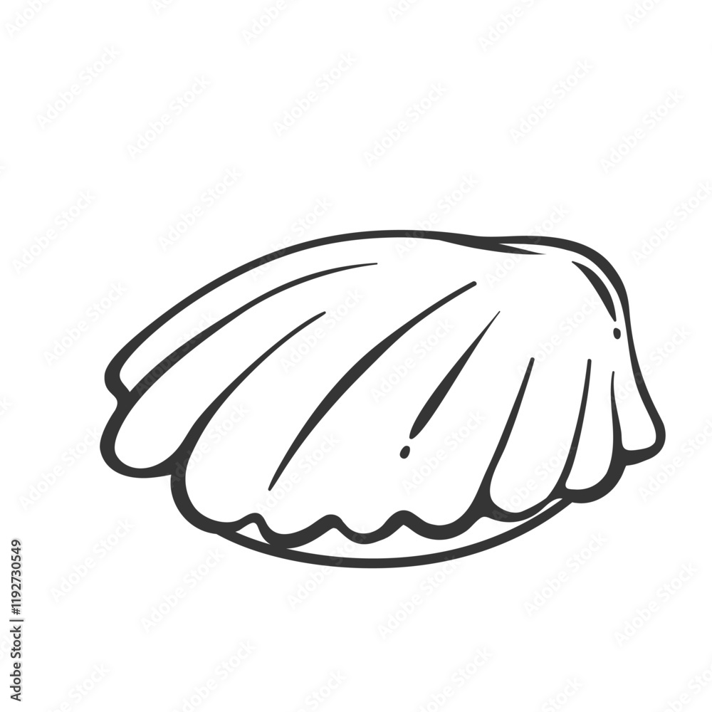 Scallop shell with closed valves line icon. Outline hand drawn sea animal, vintage nautical cockleshell. Marine bivalve mollusk, seashell mascot, simple sketch of wild scallop icon vector illustration Scallop shell with closed valves line icon. Outline hand drawn sea animal, vintage nautical cockleshell. Marine bivalve mollusk, seashell mascot, simple sketch of wild scallop icon vector illustration