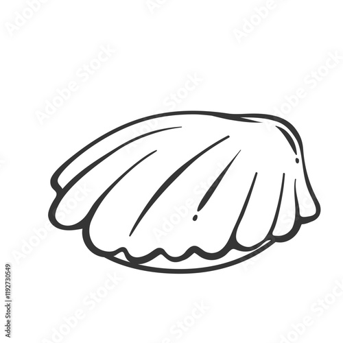 Scallop shell with closed valves line icon. Outline hand drawn sea animal, vintage nautical cockleshell. Marine bivalve mollusk, seashell mascot, simple sketch of wild scallop icon vector illustration