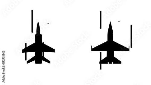 2 fighter jets fly in formation. Military, aviation, action projects. Stunning formation of modern fighter jets flying. Air plane flying through frame 4k animation 2d alpha channel.