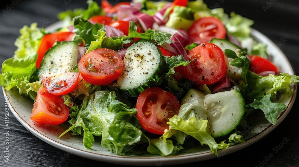 A Fresh and Vibrant Vegetable Salad with Tomatoes, Cucumbers, and Red Onion A Fresh and Vibrant Vegetable Salad with Tomatoes, Cucumbers, and Red Onion