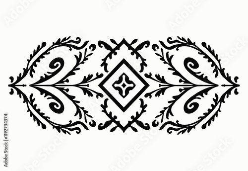Black and White Geometric Patterns Flat Folk Art Style Minimalist Clipart Isolated on White Background