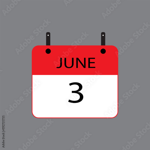 Calendar icon with date june 3 on grey background. Vector schedule symbol.