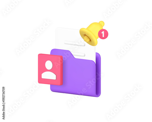 Personal data archive storage database file notification 3d icon realistic vector illustration. User datum information alertness employee document client contact account identity alert