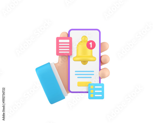 Smartphone reminder application notification 3d icon realistic vector illustration. Business man hand holding mobile phone ring bell notice alert incoming message schedule pushing information