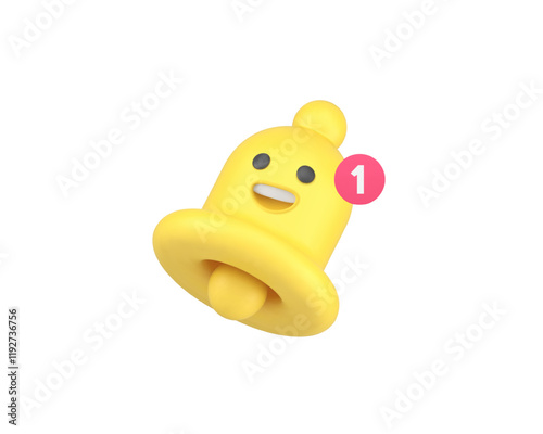 Ring bell incoming notification comic emoticon character 3d icon realistic vector illustration. Internet message reminder alertness funny emoji smiley inbox sound alert alarm jingle ringer