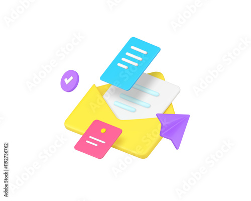 Incoming message document send receive envelope 3d icon realistic vector illustration. Inbox letter newsletter email contact communication information mailbox data correspondence electronic mail