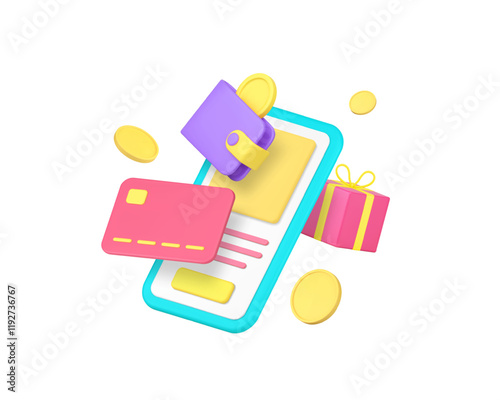 Online shopping sale special offer smartphone application 3d icon realistic vector illustration. Internet store banking financial payment bonus cashback reward mobile phone app