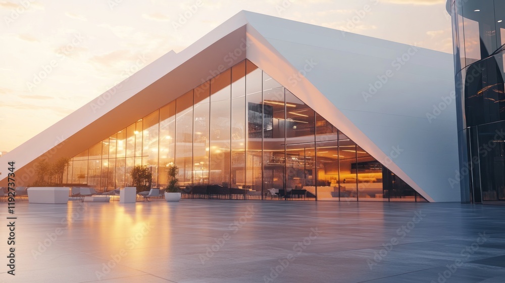 Obraz premium Modern Architectural Marvel at Sunset