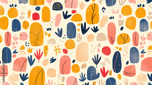 Cute doodle pattern background with abstract shapes and dots. Modern pattern for Banner, Flyer, Cover...
