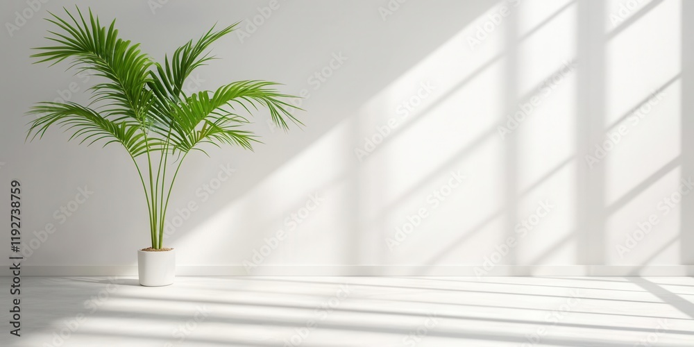 Lush green plant in minimalist interior bright room modern decor natural light Lush green plant in minimalist interior bright room modern decor natural light