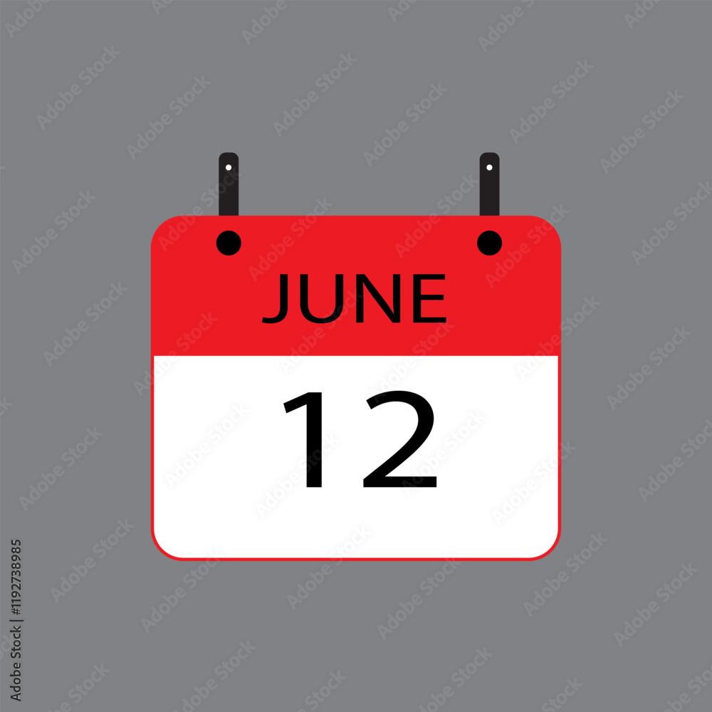 Calendar icon with date june 12 on grey background. Vector schedule symbol. Calendar icon with date june 12 on grey background. Vector schedule symbol.