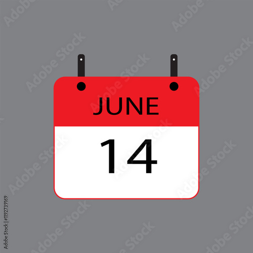 Calendar icon with date june 14 on grey background. Vector schedule symbol.