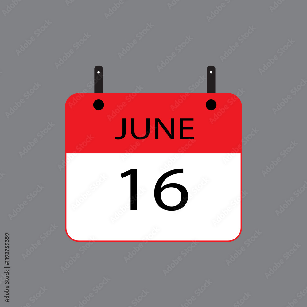 Calendar icon with date june 16 on grey background. Vector schedule symbol. Calendar icon with date june 16 on grey background. Vector schedule symbol.