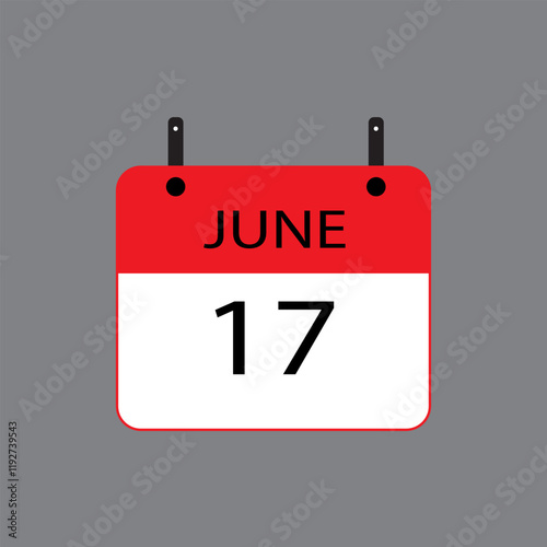 Calendar icon with date june 17 on grey background. Vector schedule symbol.