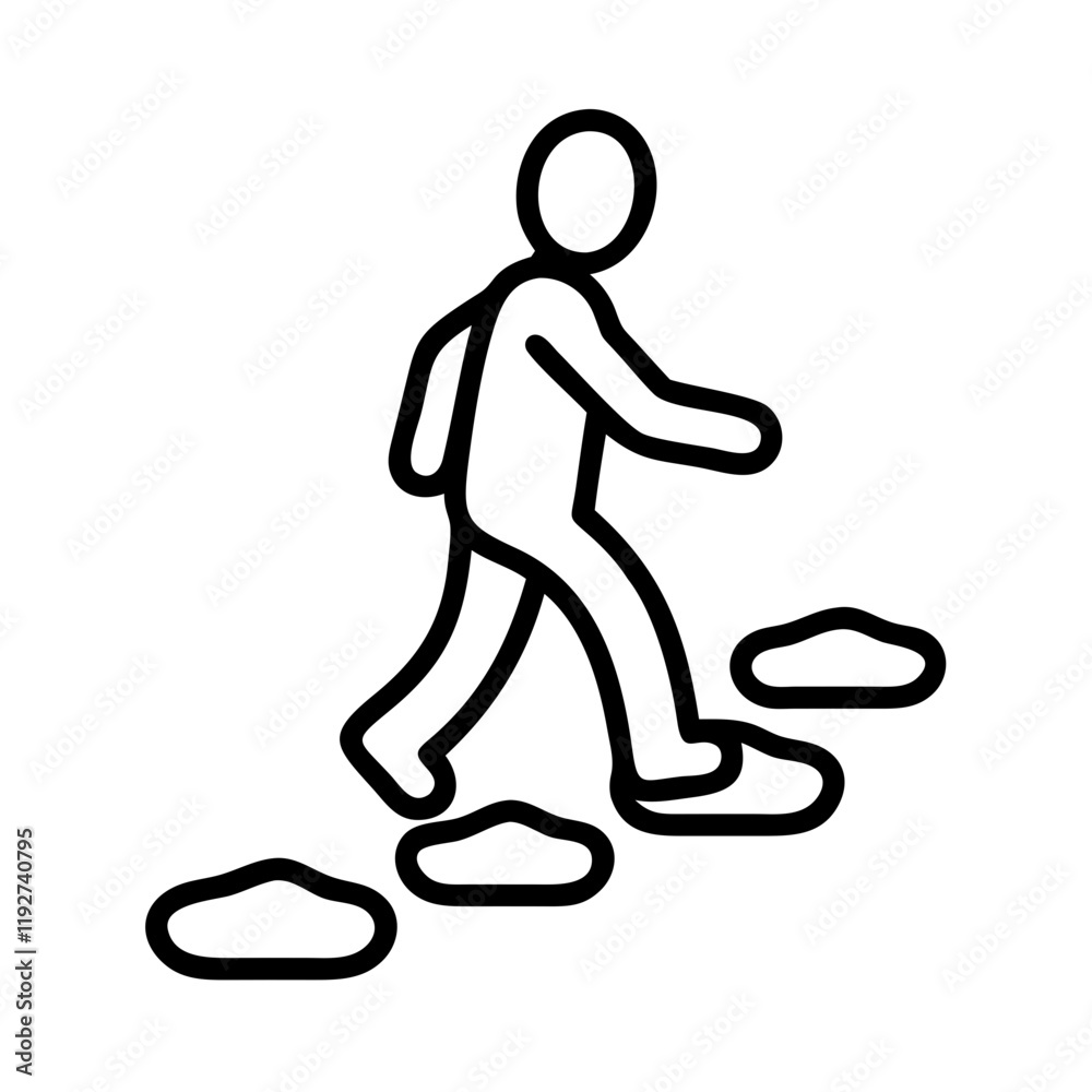 walking over stepping stones icon, walking over stepping stones line art - simple line art of walking over stepping stones, perfect for walking over stepping stones logos and icons and themed design walking over stepping stones icon, walking over stepping stones line art - simple line art of walking over stepping stones, perfect for walking over stepping stones logos and icons and themed design