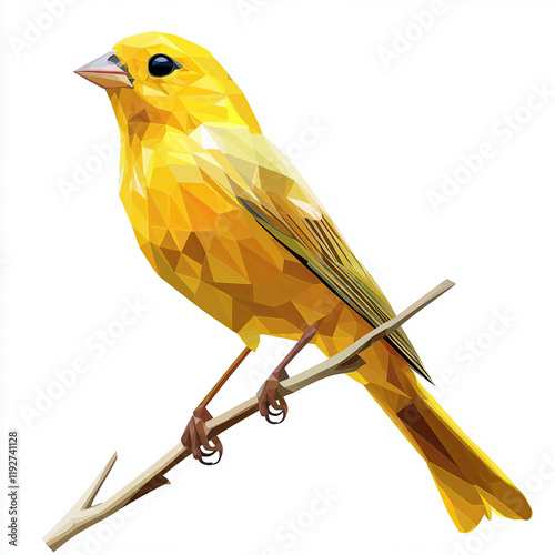 A yellow canary bird on a branch, a simple low-poly drawing
