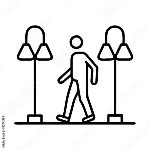 walking under streetlights icon, walking under streetlights line art - simple line art of walking under streetlights, perfect for walking under streetlights logos and icons and themed design