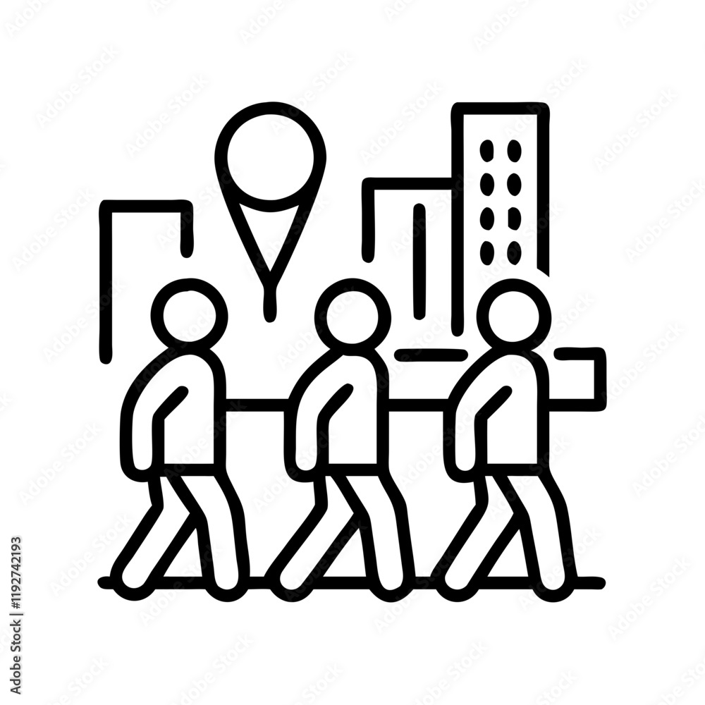 city walk tour icon, city walk tour line art - simple line art of city walk tour, perfect for city walk tour logos and icons and themed design city walk tour icon, city walk tour line art - simple line art of city walk tour, perfect for city walk tour logos and icons and themed design