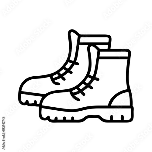 hiking boots on trail icon, hiking boots on trail line art - simple line art of hiking boots on trail, perfect for hiking boots on trail logos and icons and themed design