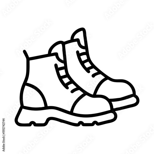 hiking boots on trail icon, hiking boots on trail line art - simple line art of hiking boots on trail, perfect for hiking boots on trail logos and icons and themed design