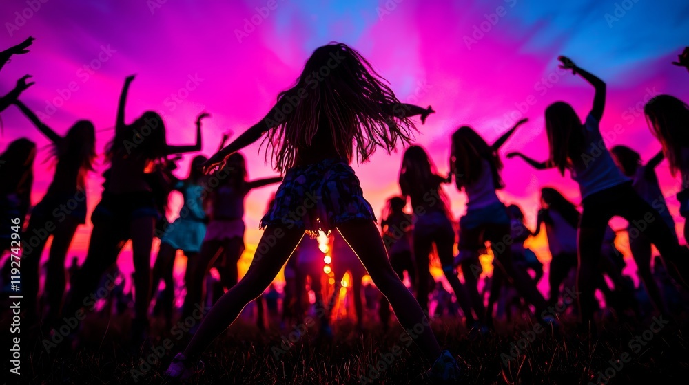 A group of friends dancing at sunset A group of friends dancing at sunset