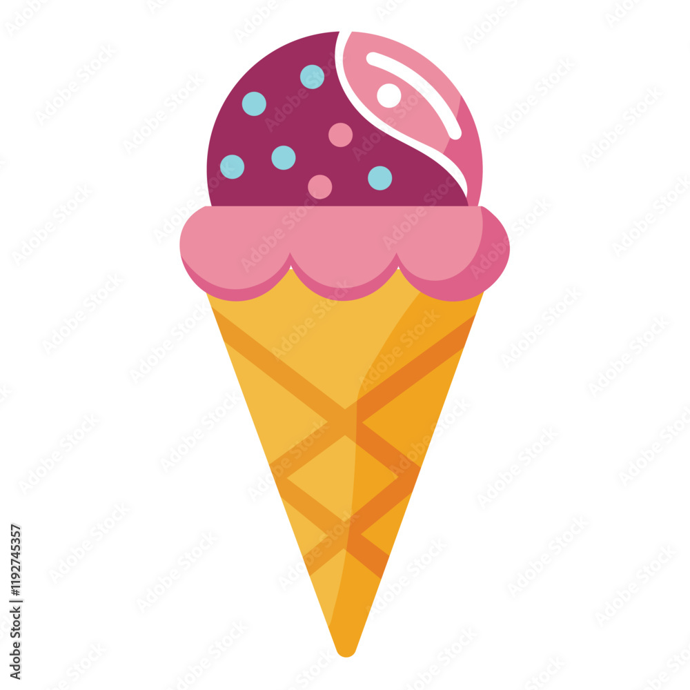 Illustration of ice cream in waffle cone on white Illustration of ice cream in waffle cone on white